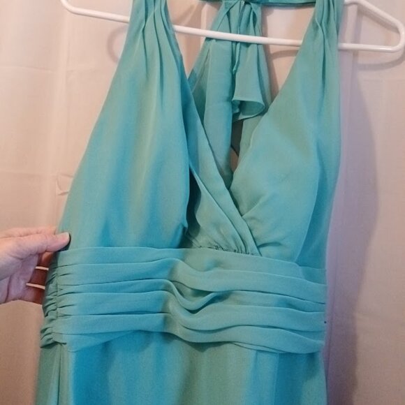 WTOO Formal Dress sz 8 Chiffon Long Halter Minty Turquoise Sexy Spring Wedding - Picture 4 of 11